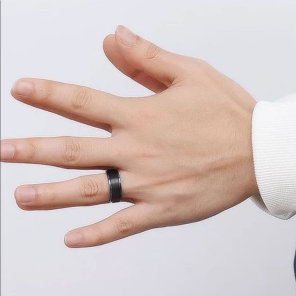New Trendy Men's Black Blue Stainless Steel Ring - Picture 3 of 4